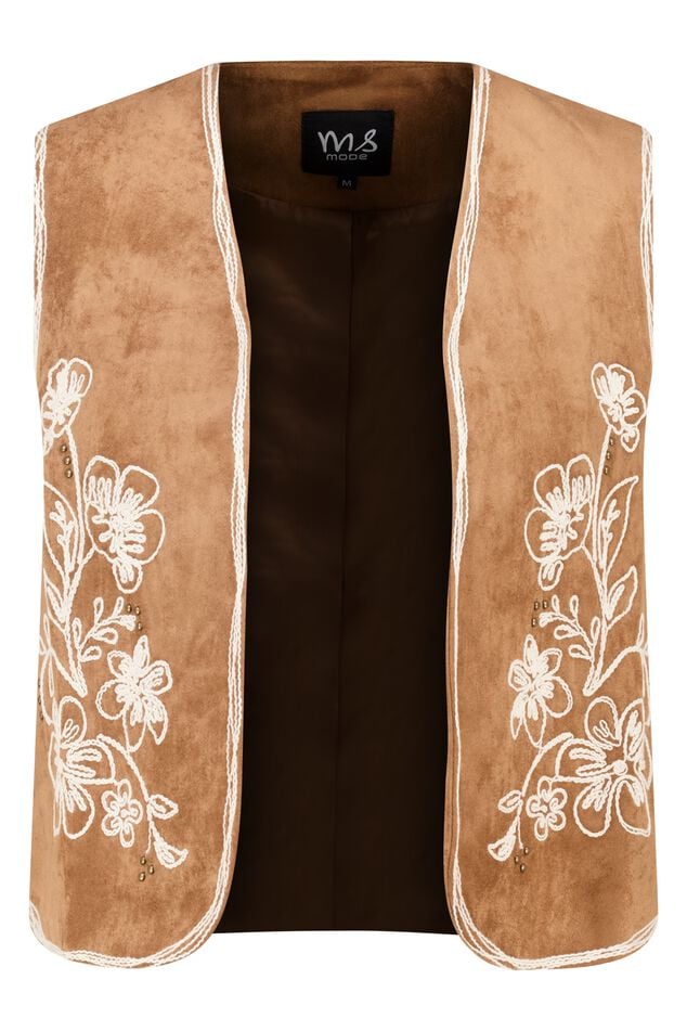 Chaleco con aspecto de ante y bordados image number 1