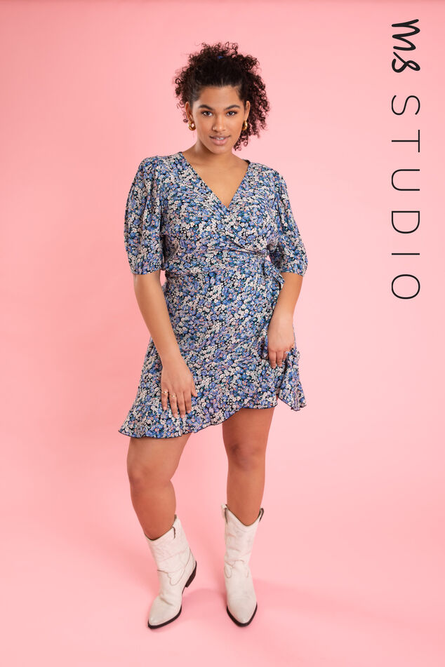 Vestido cruzado con manga abullonada image number 0