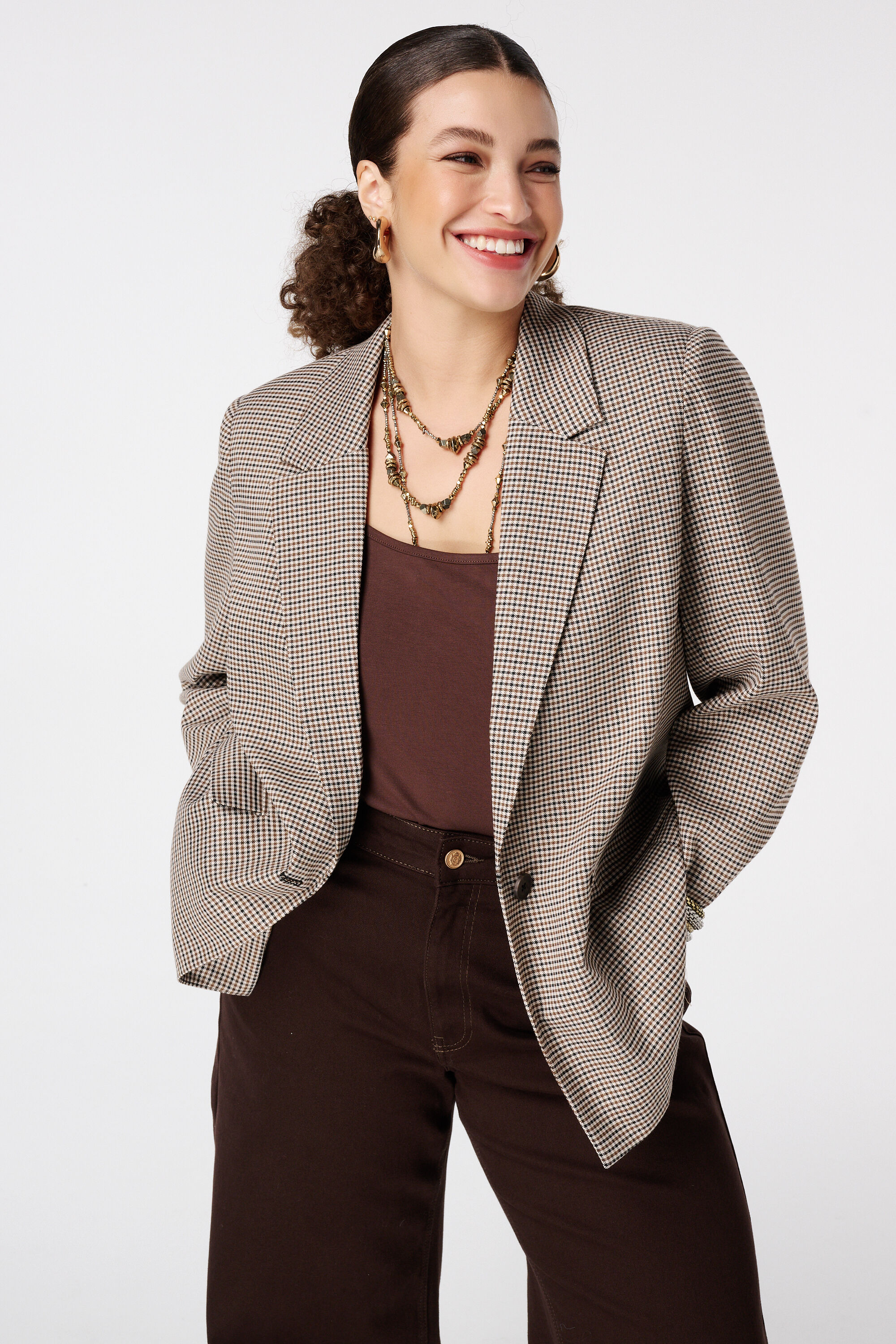 Blazer a cuadros con cierre de botones image number 0