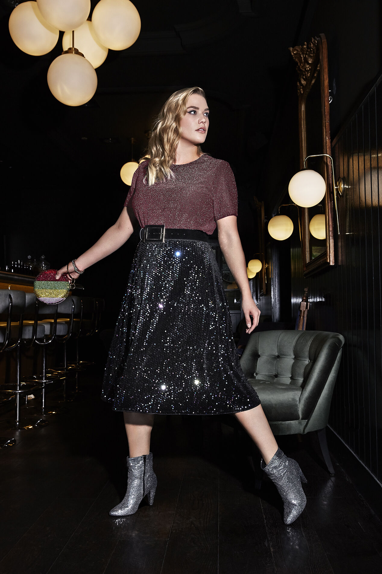Falda larga brillante con lentejuelas image number 6