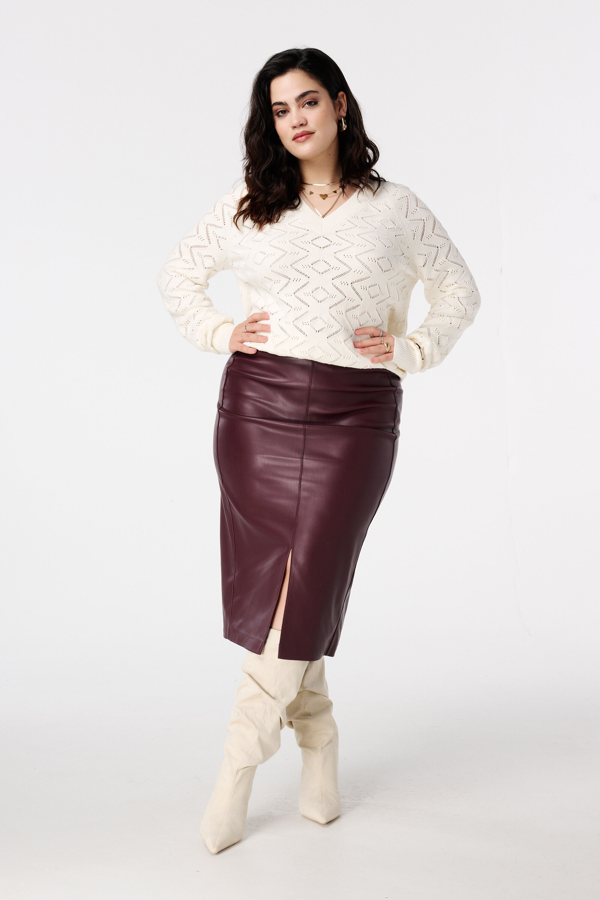 Falda midi de PU con aspecto de cuero