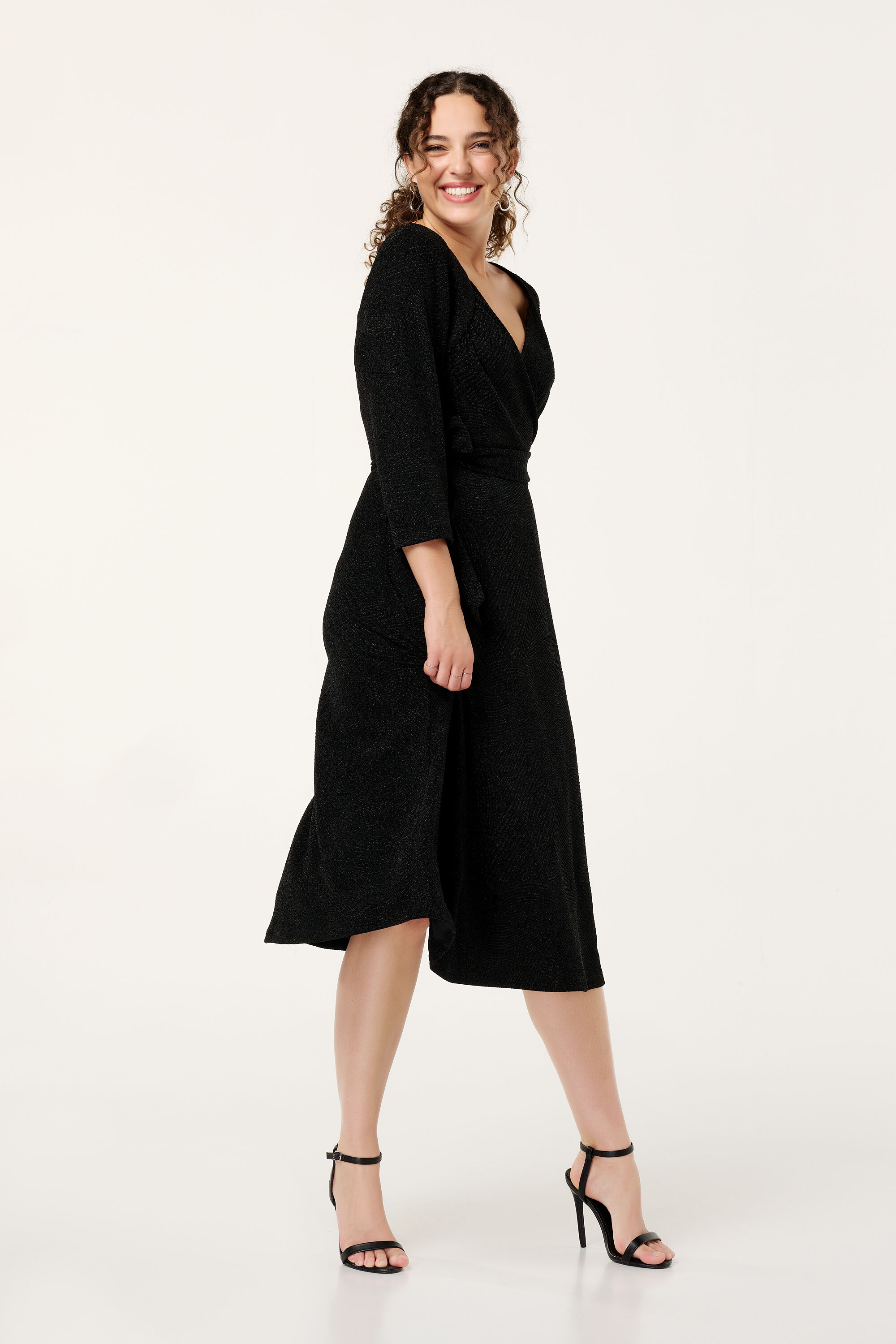 Vestido midi con detalles de purpurina image number 5