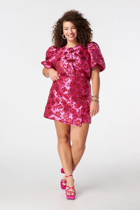 Falda de jacquard con purpurina y efecto cruzado Falda de jacquard con purpurina y efecto cruzado