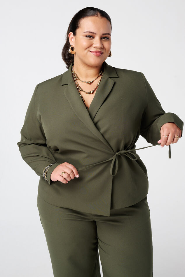 Chaqueta cruzada con cinturón con lazo image number 0