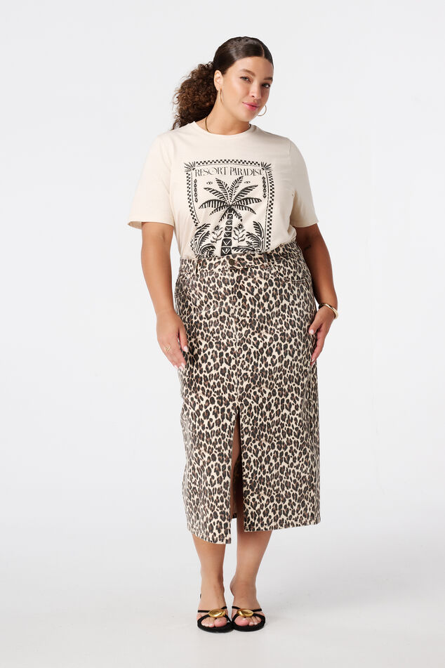 Falda vaquera con estampado de pantera image number 0