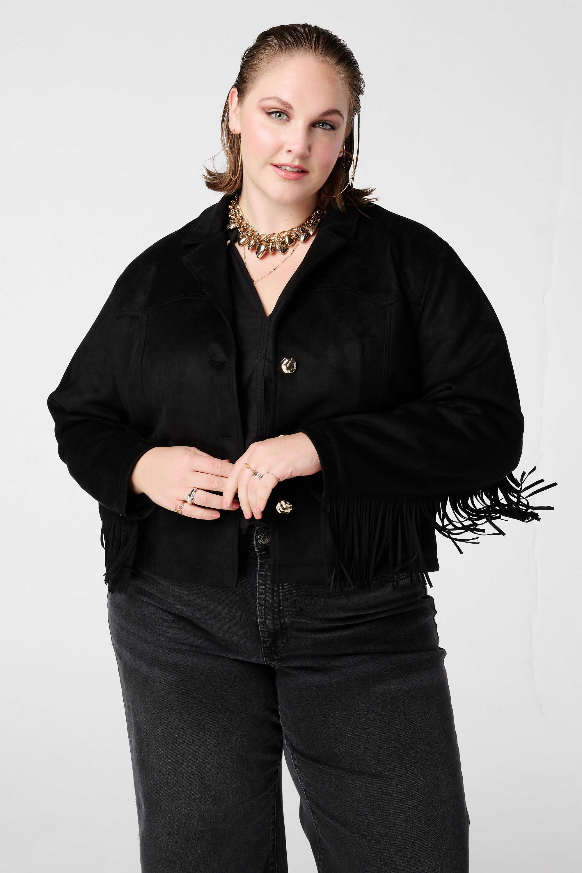 Chaqueta de antelina con flecos