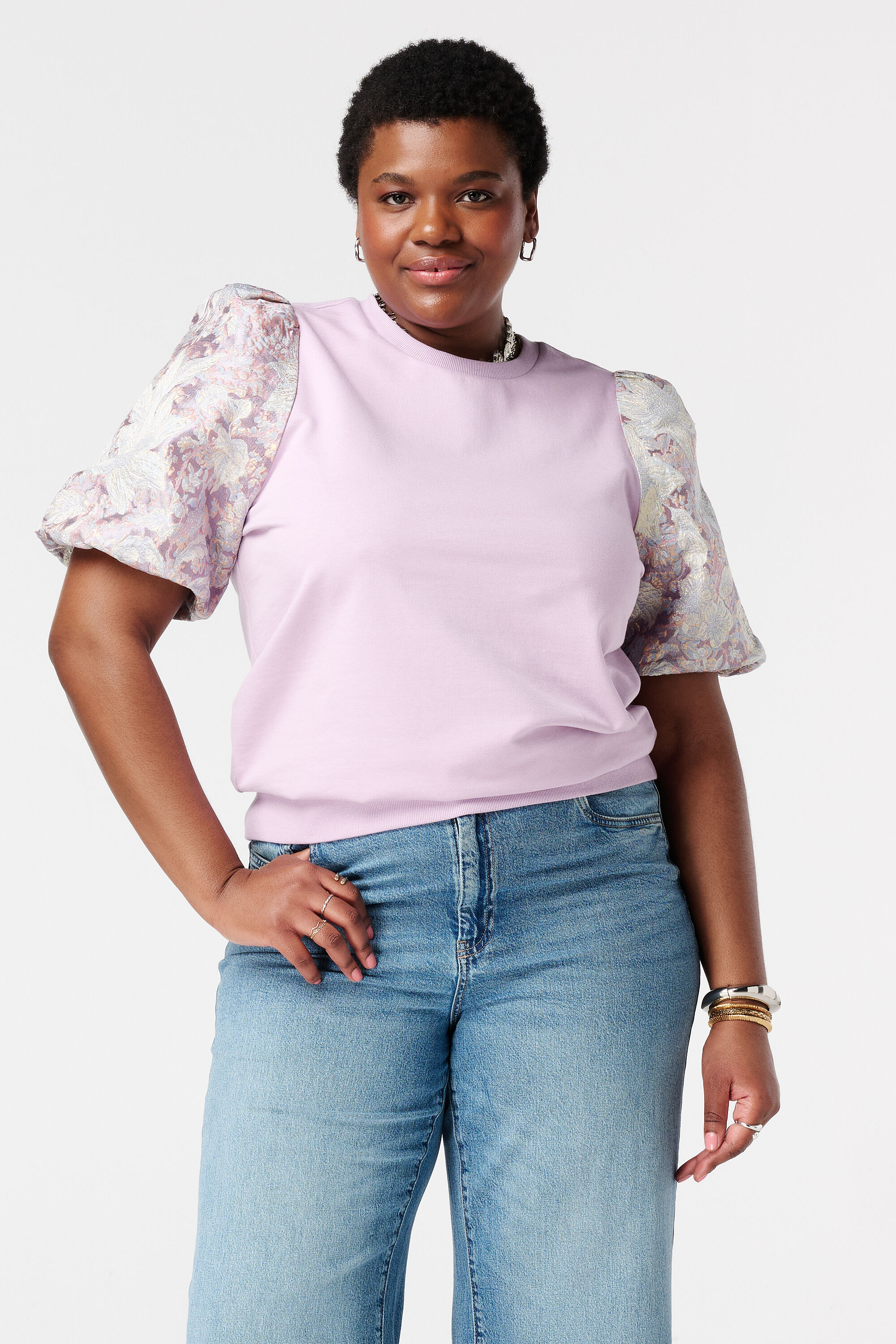 Top con mangas de jacquard