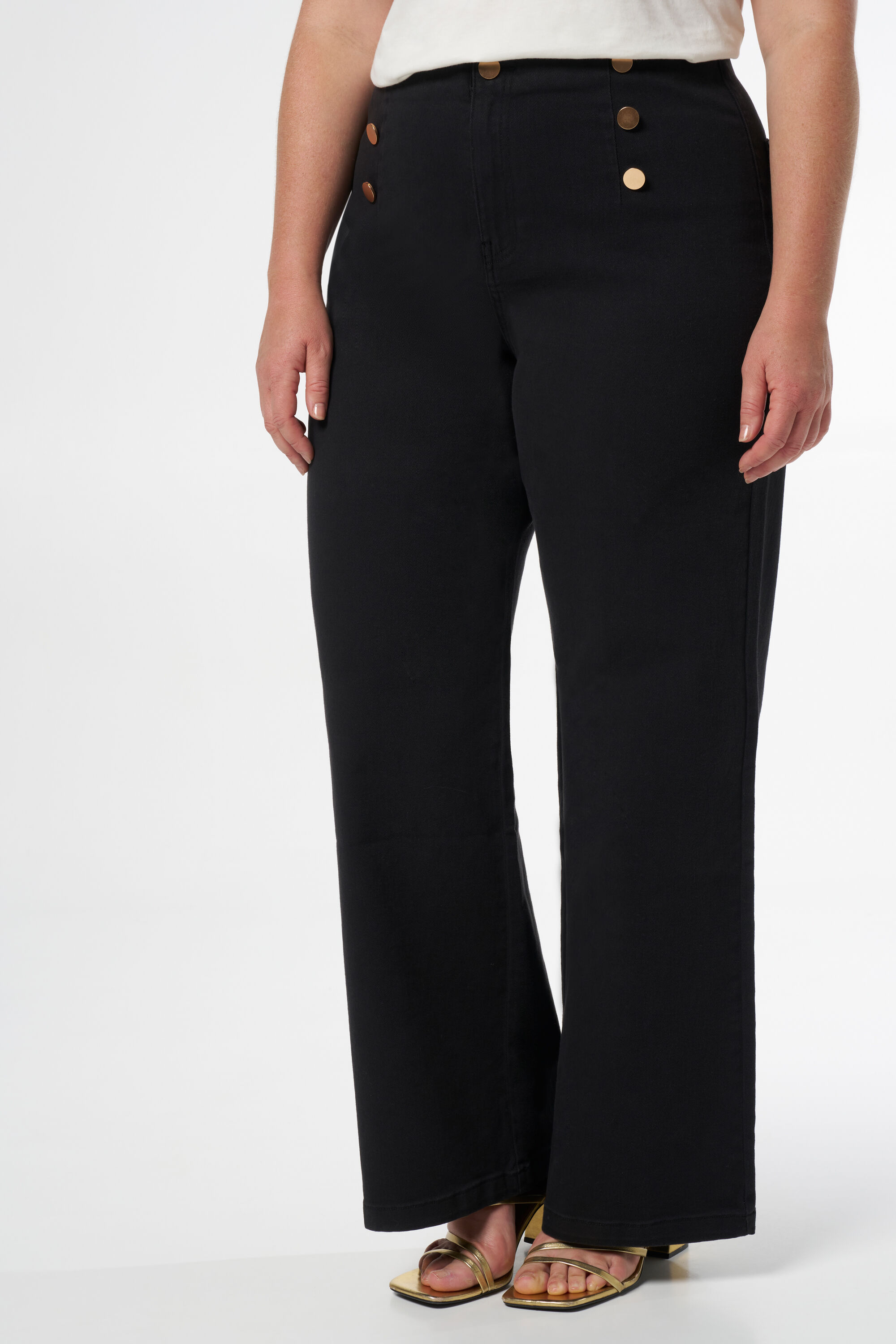 Pantalones de pernera ancha con botones dorados image number 5