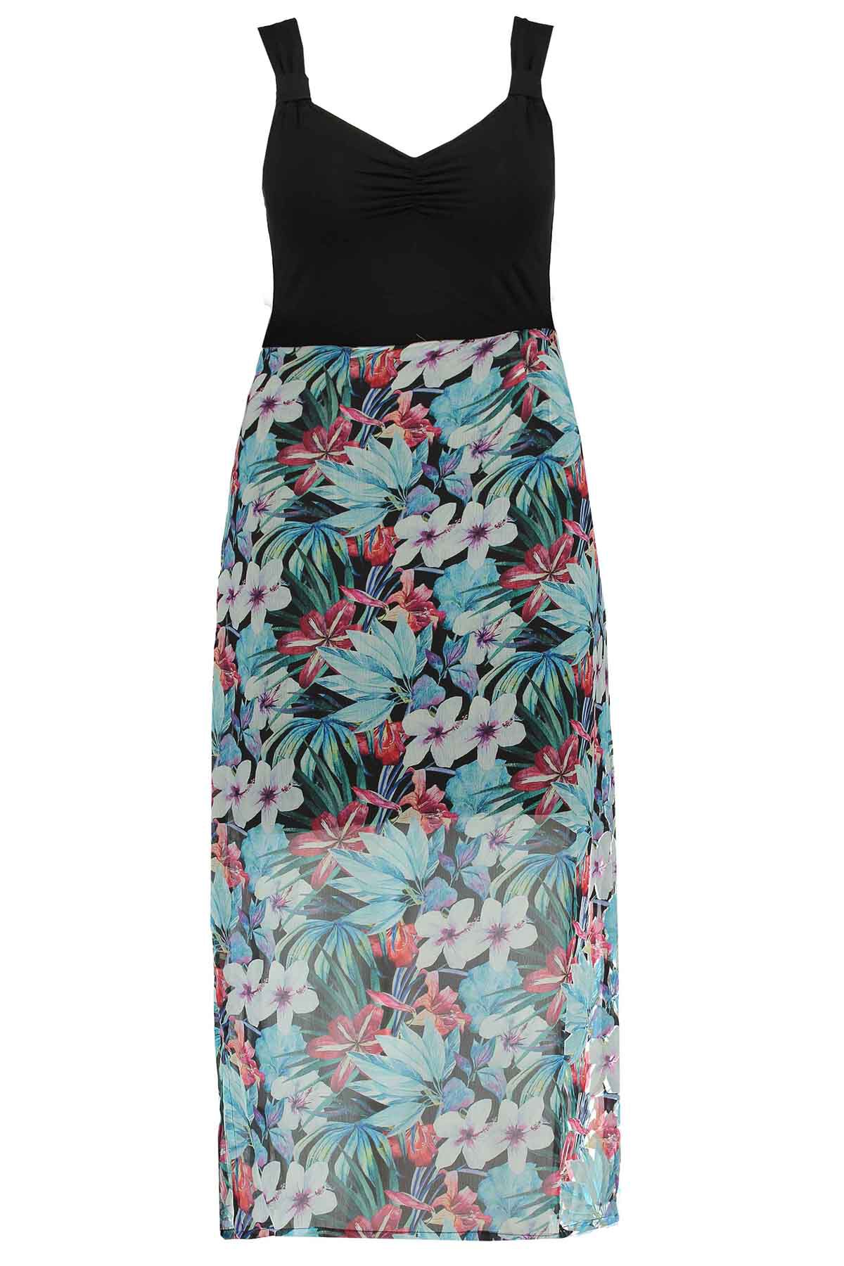 Vestido cruzado con estampado de flores y volantes image number 2