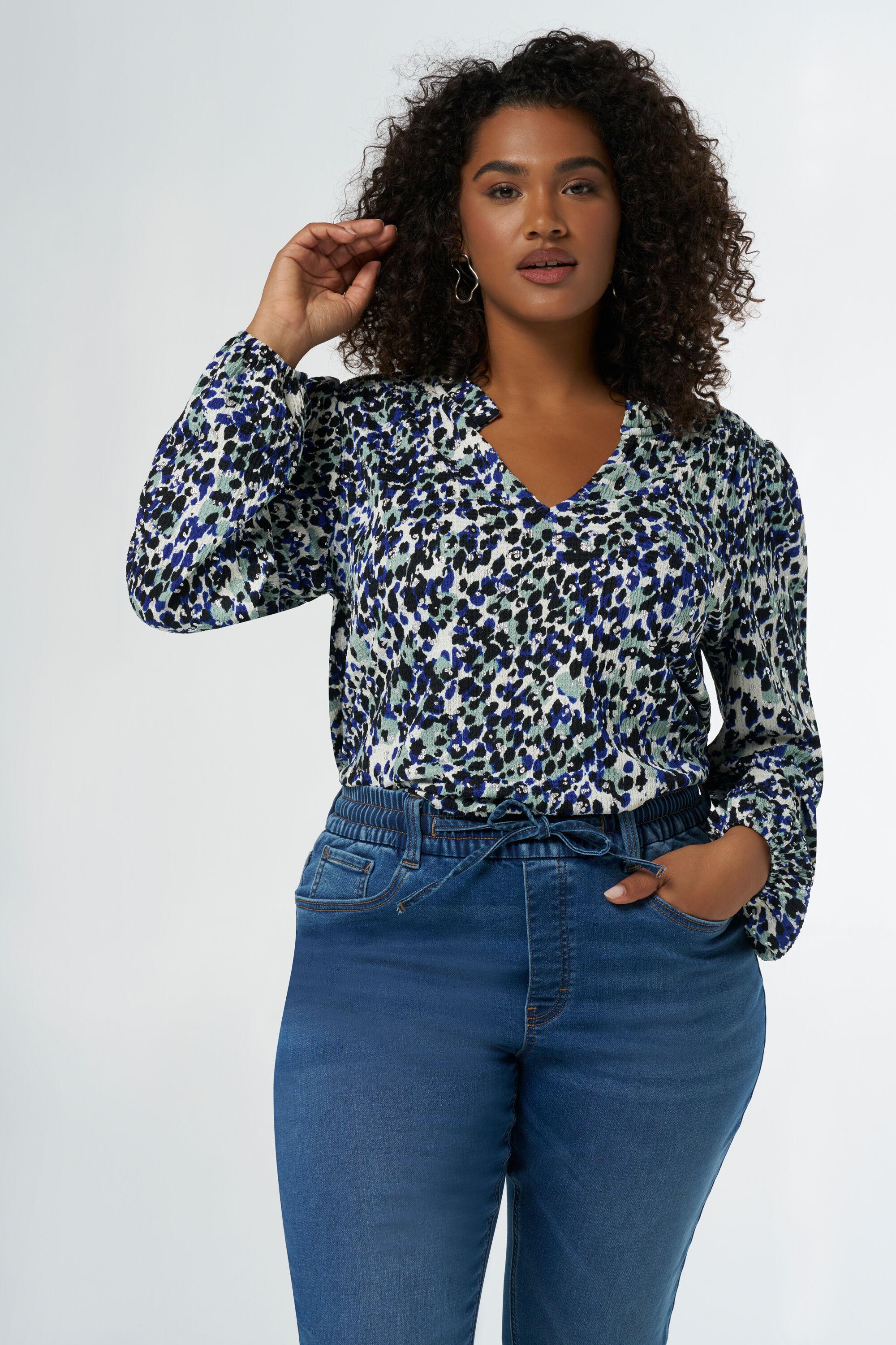 Mujeres Blusa con animal print Beige MS Mode