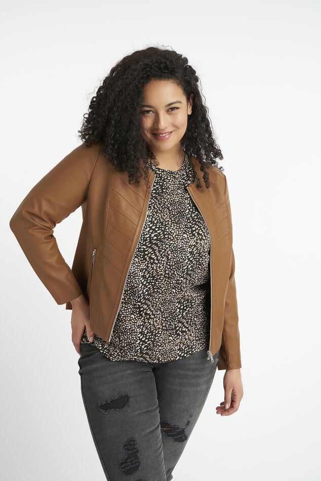 Chaqueta motera de cuero sintético con cuello redondo image number 0