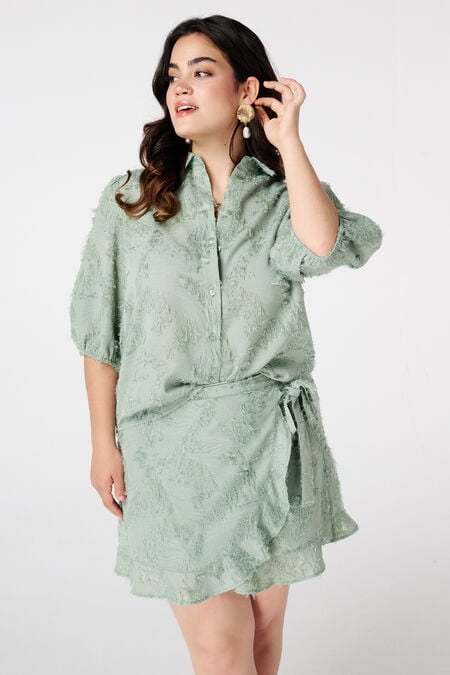 Blusa con textura y mangas globo Blusa con textura y mangas globo