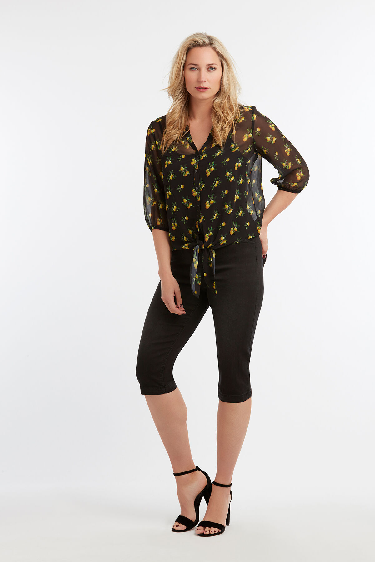 Blusa transparente con estampado de lim&oacute;n image number 3