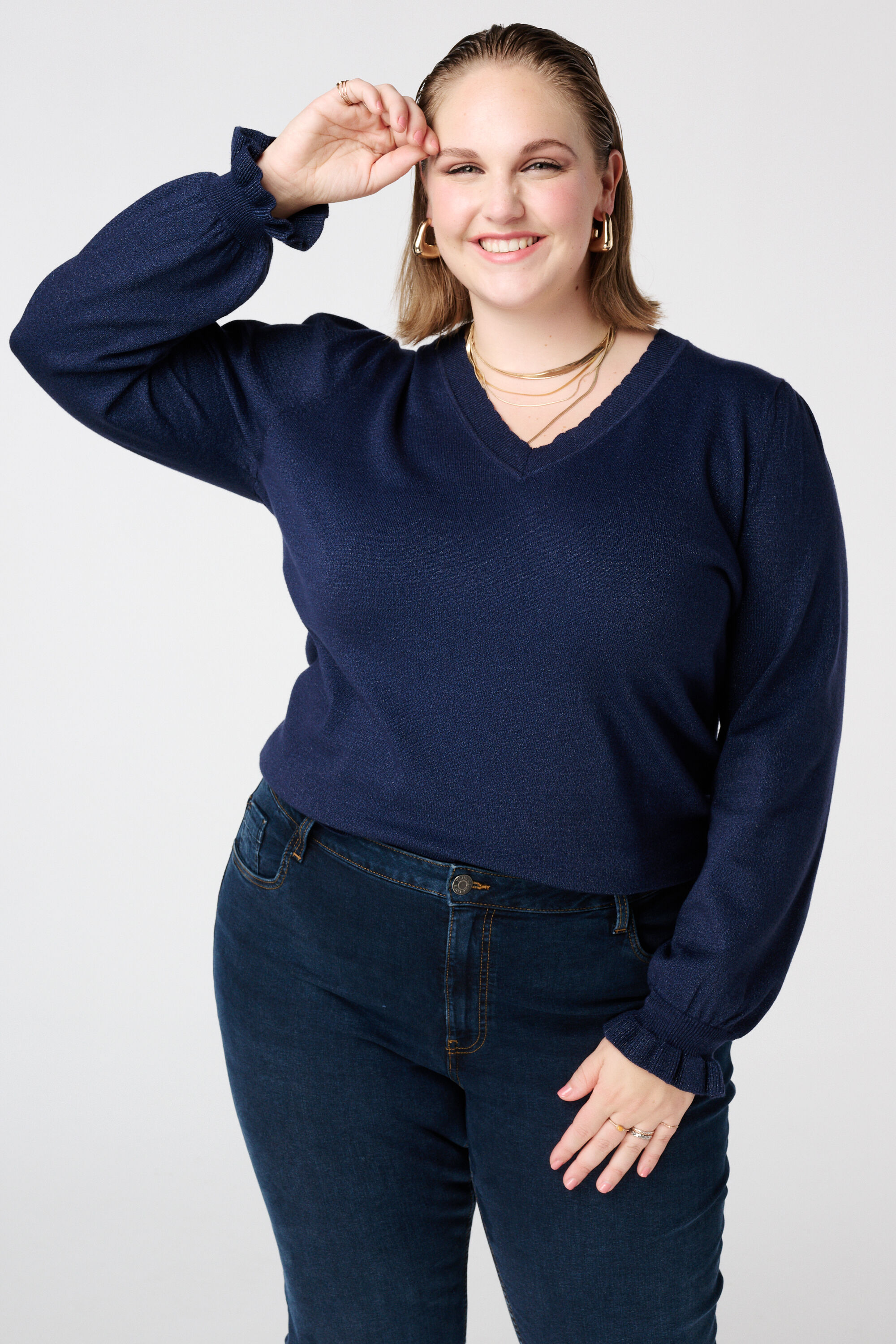 Jersey de lurex con mangas con volante