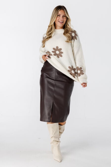 Falda midi de PU con aspecto de cuero Falda midi de PU con aspecto de cuero