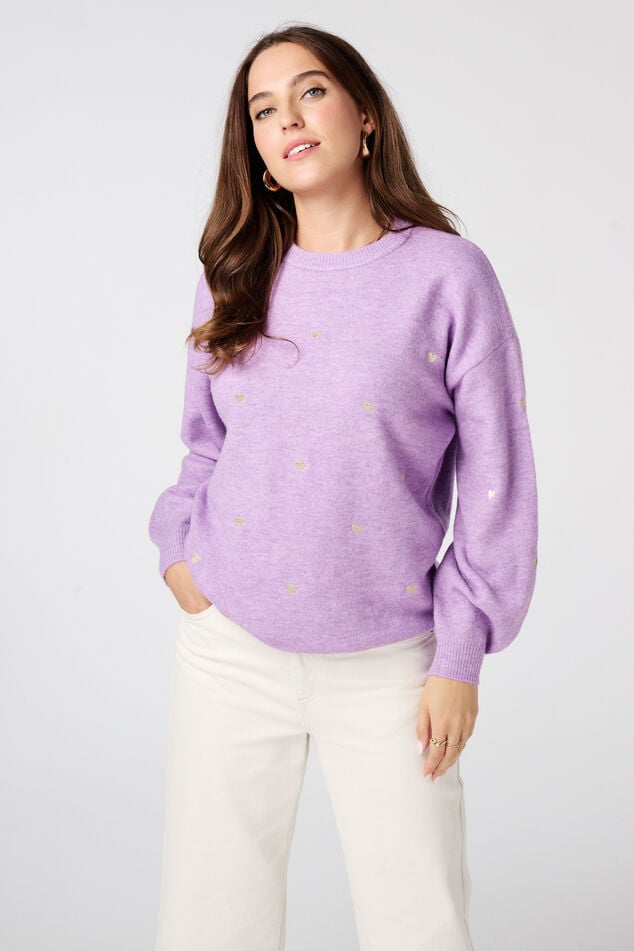 Jersey de punto fino con corazones bordados image number 0
