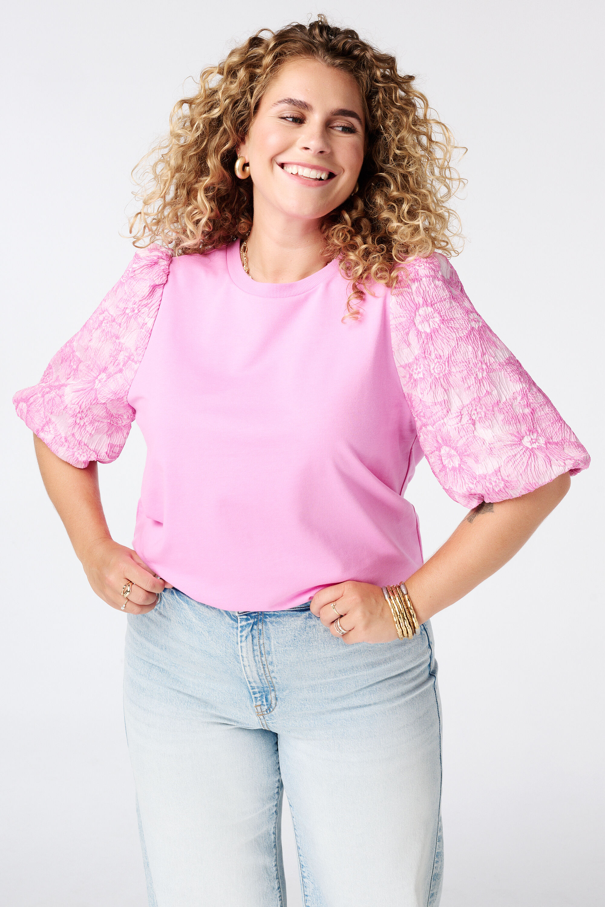 Top con mangas de jacquard