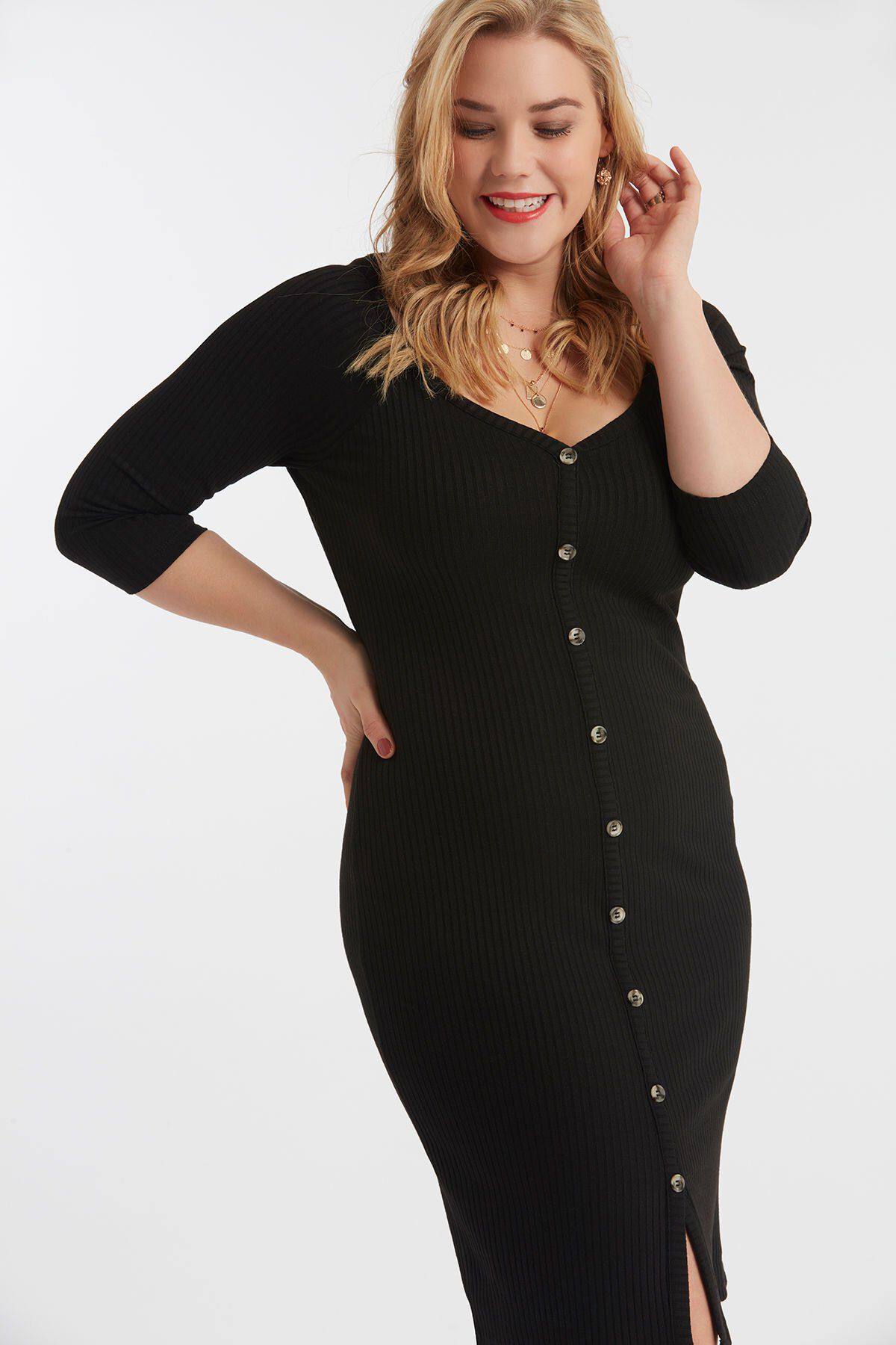 Vestido de punto fino con botones image number 3