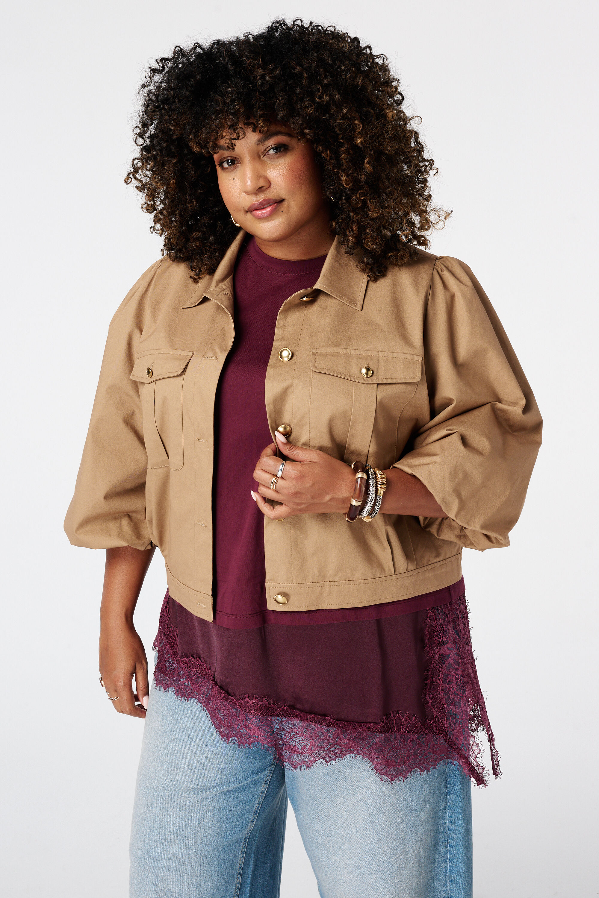 Chaqueta utility con mangas abullonadas
