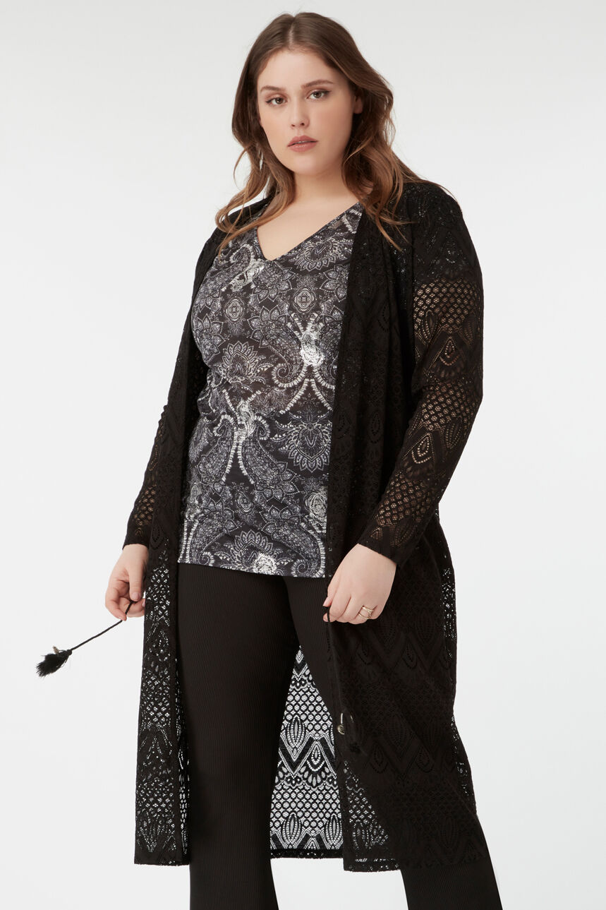 C&aacute;rdigan largo de encaje image number 6