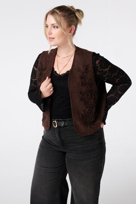 Chaleco con aspecto de ante y bordados Chaleco con aspecto de ante y bordados