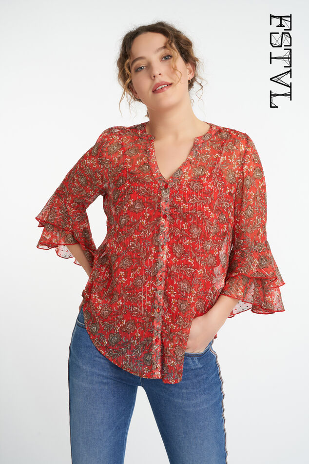 Blusa floral con volantes   image number 0