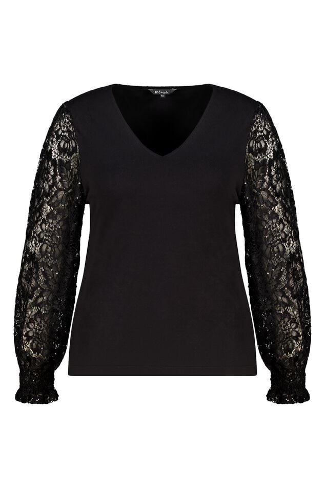 Jersey con mangas de encaje y lentejuelas image number 1