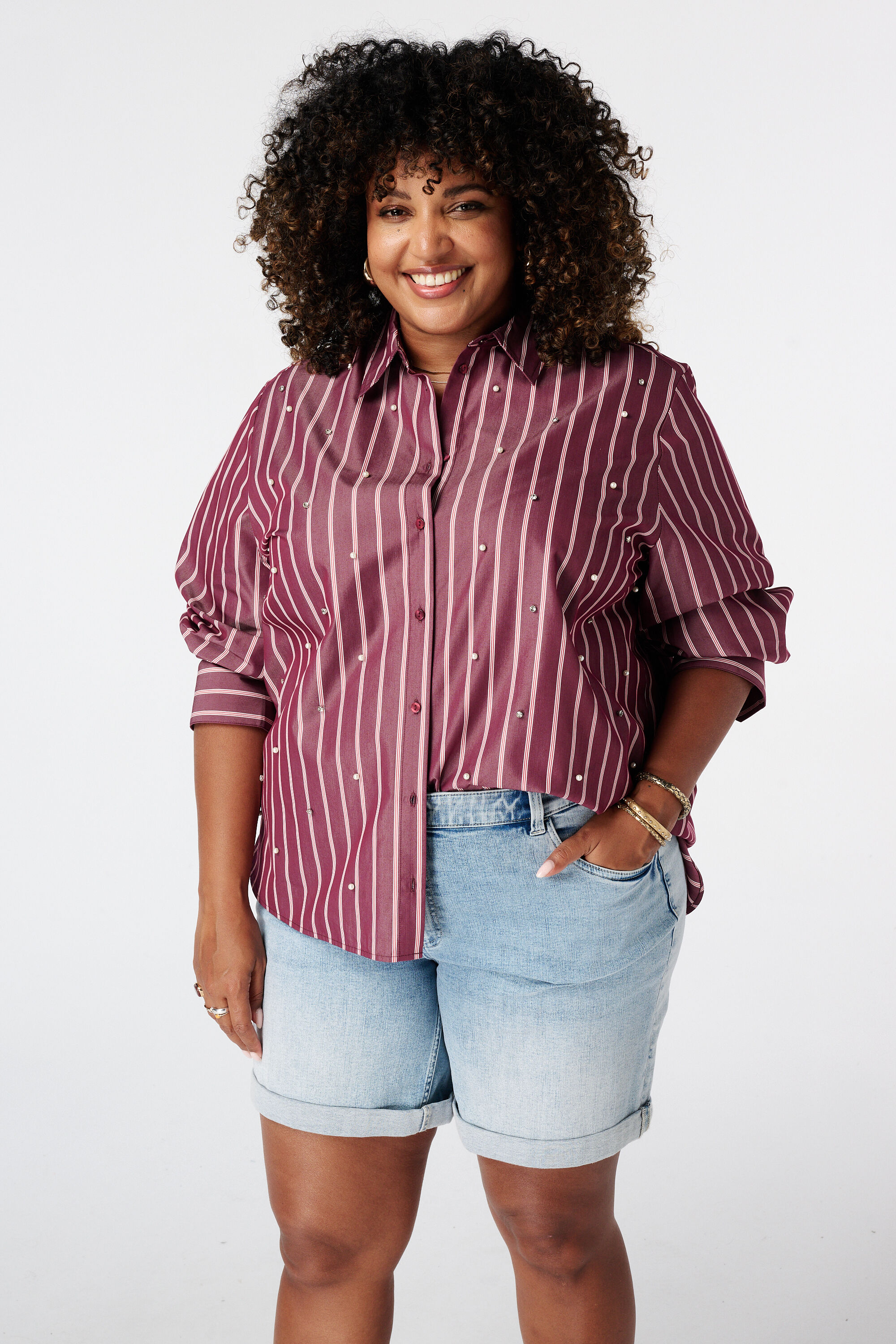 Blusa de rayas con perlas