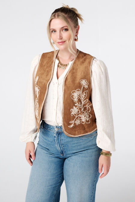 Chaleco con aspecto de ante y bordados Chaleco con aspecto de ante y bordados