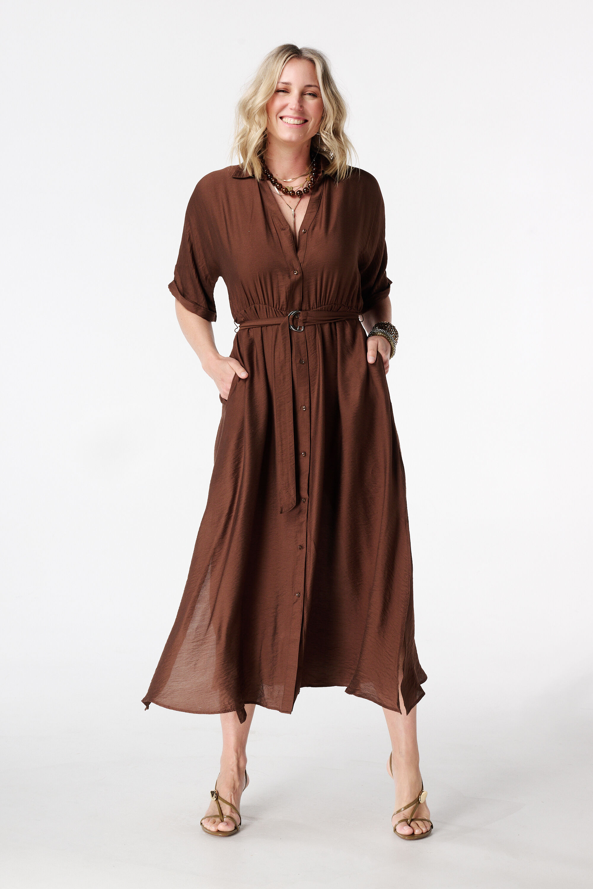 Vestido largo con cintur&oacute;n image number 0