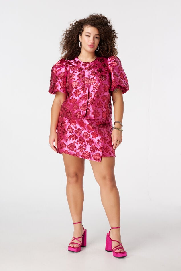 Top de jacquard con purpurina y mangas abullonadas image number 5