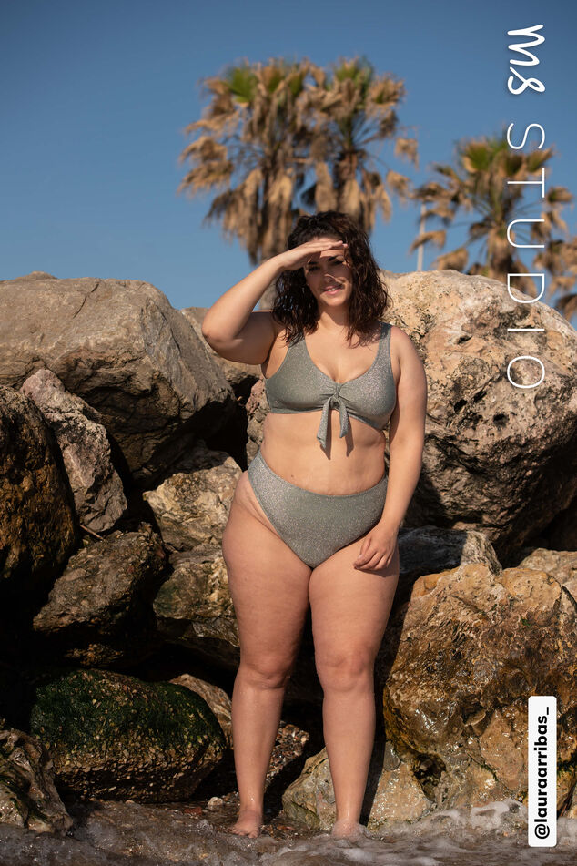 Braguita de bikini de talle alto con purpurina image number 0