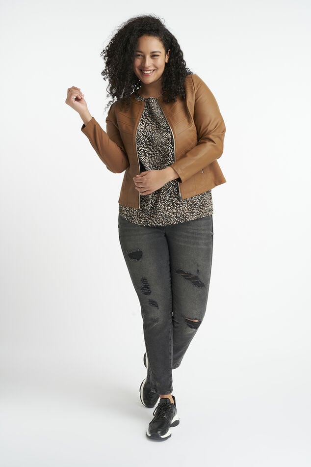 Chaqueta motera de cuero sintético con cuello redondo image number 5