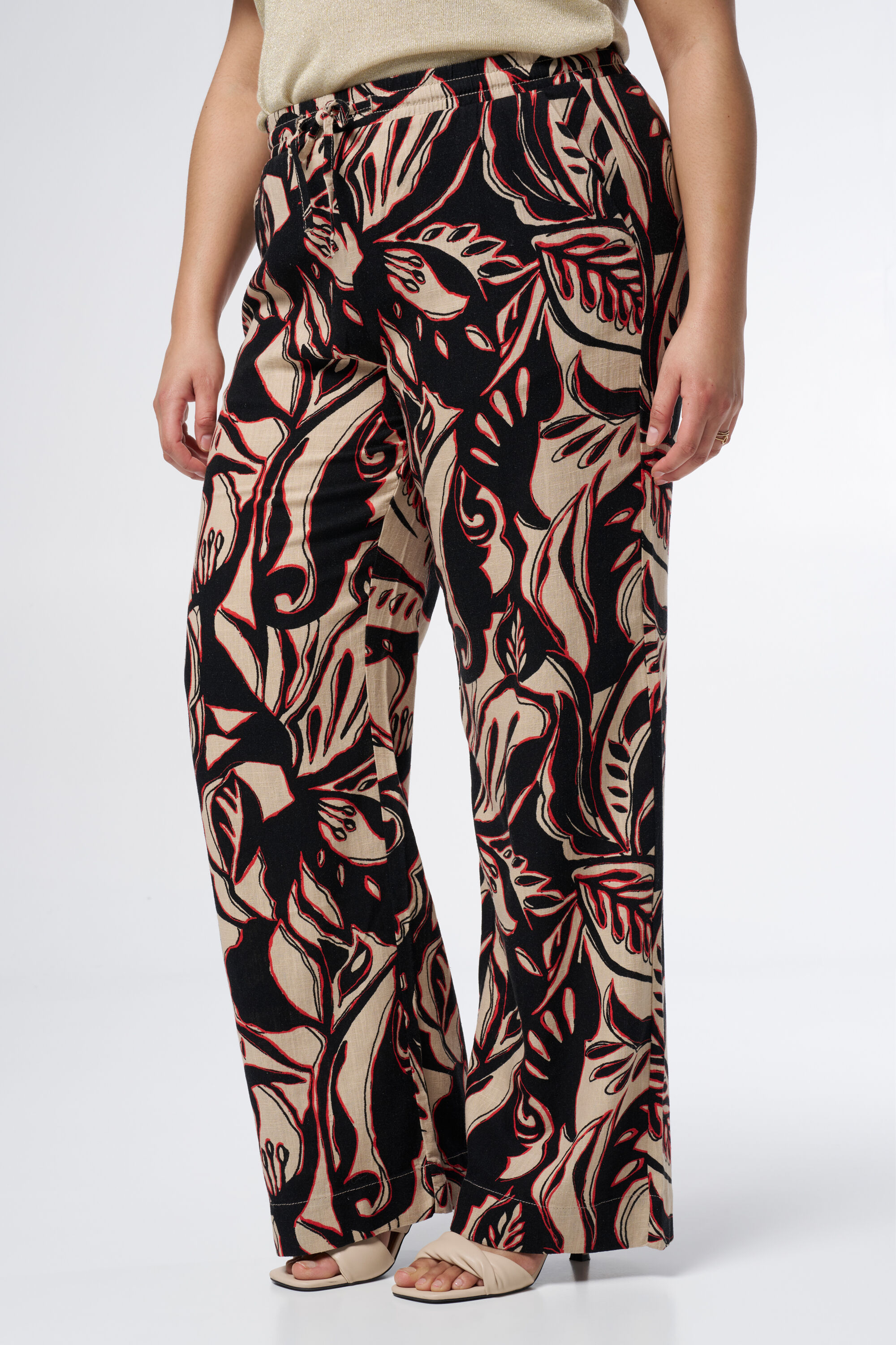 Pantalones de lino estampados con cintura el&aacute;stica image number 5