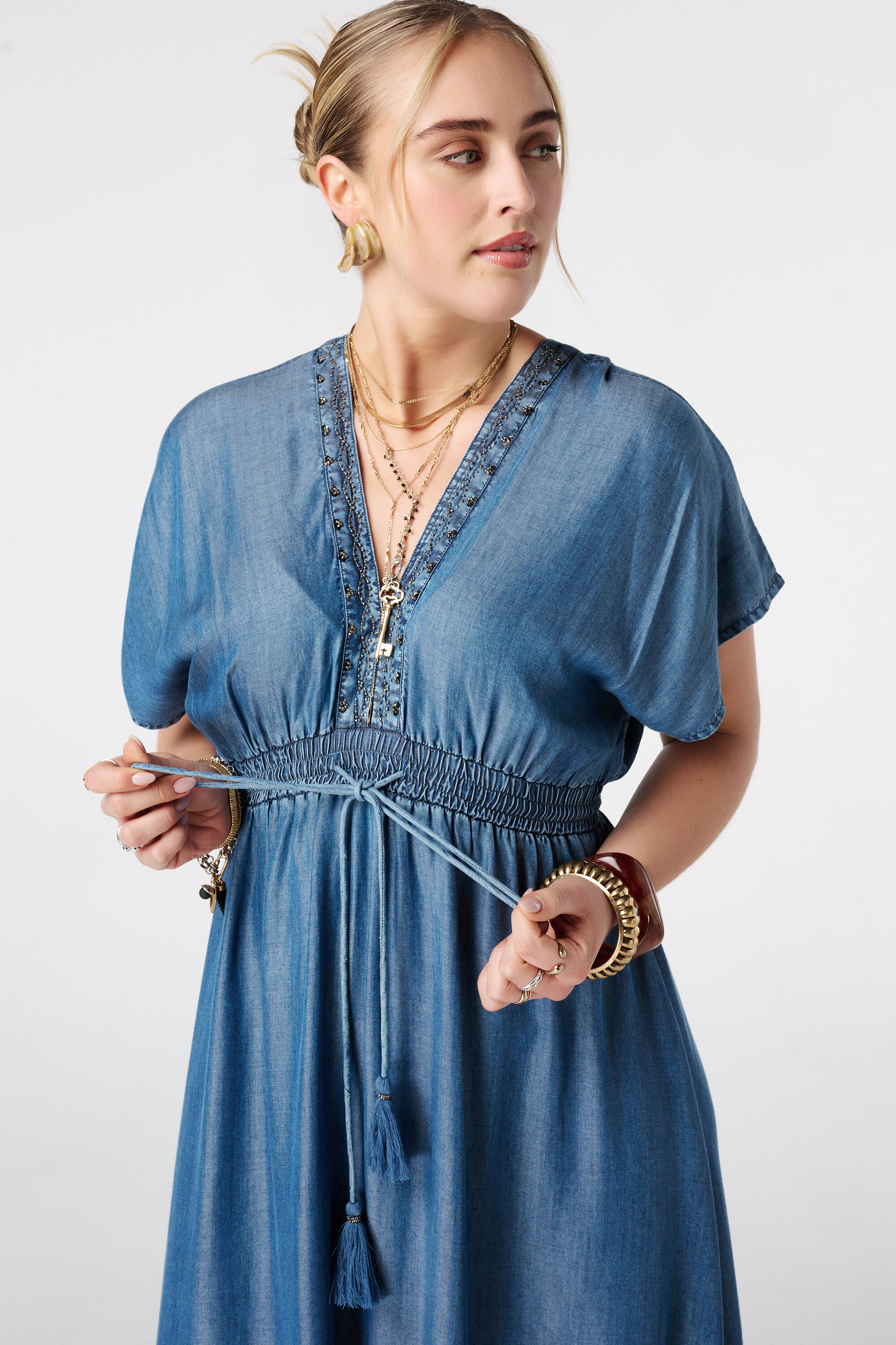 Vestido maxi con efecto denim image number 4