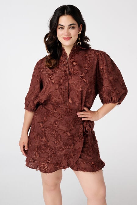 Blusa con textura y mangas globo Blusa con textura y mangas globo
