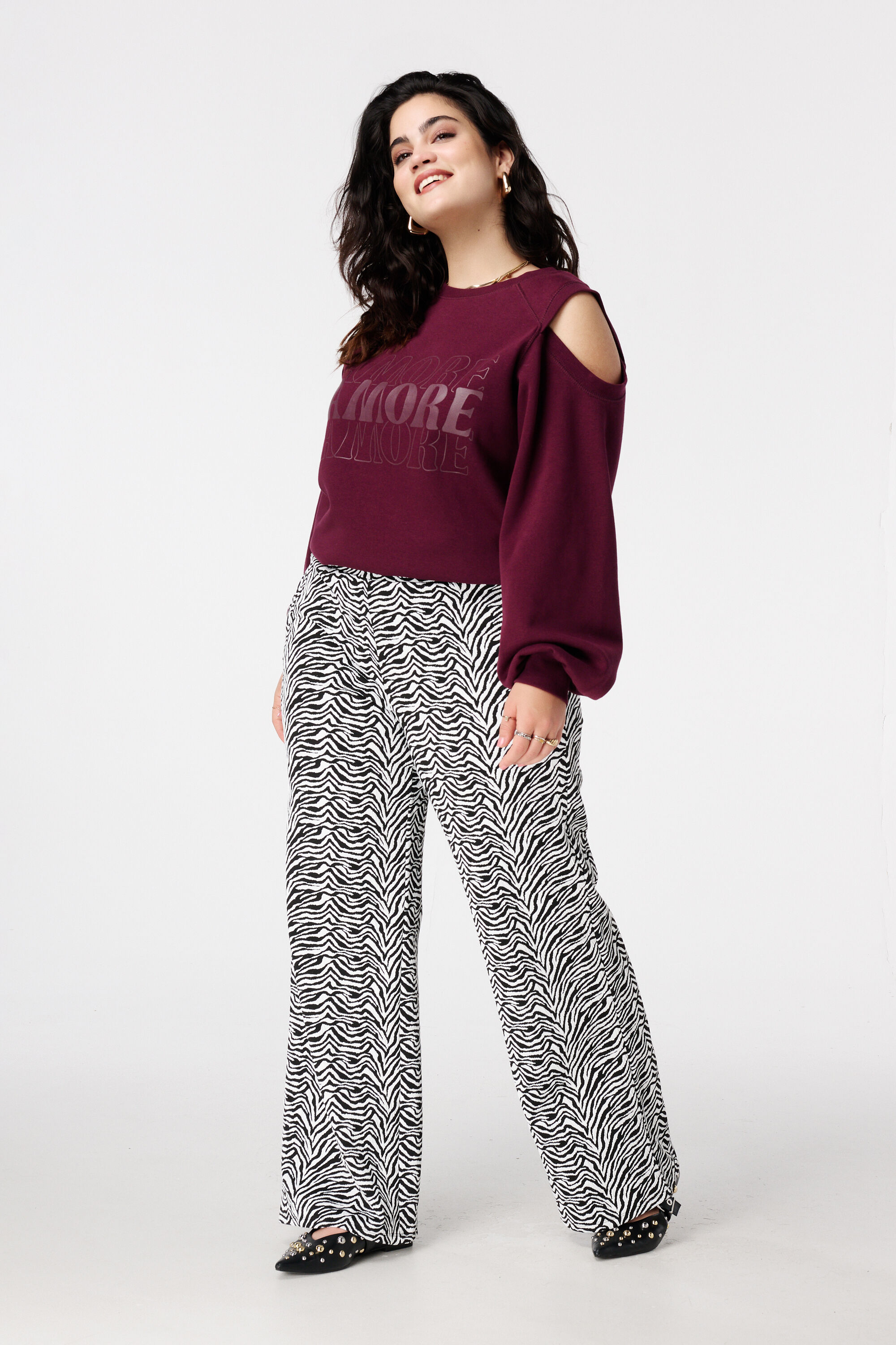 Pantal&oacute;n ancho con estampado de cebra image number 3