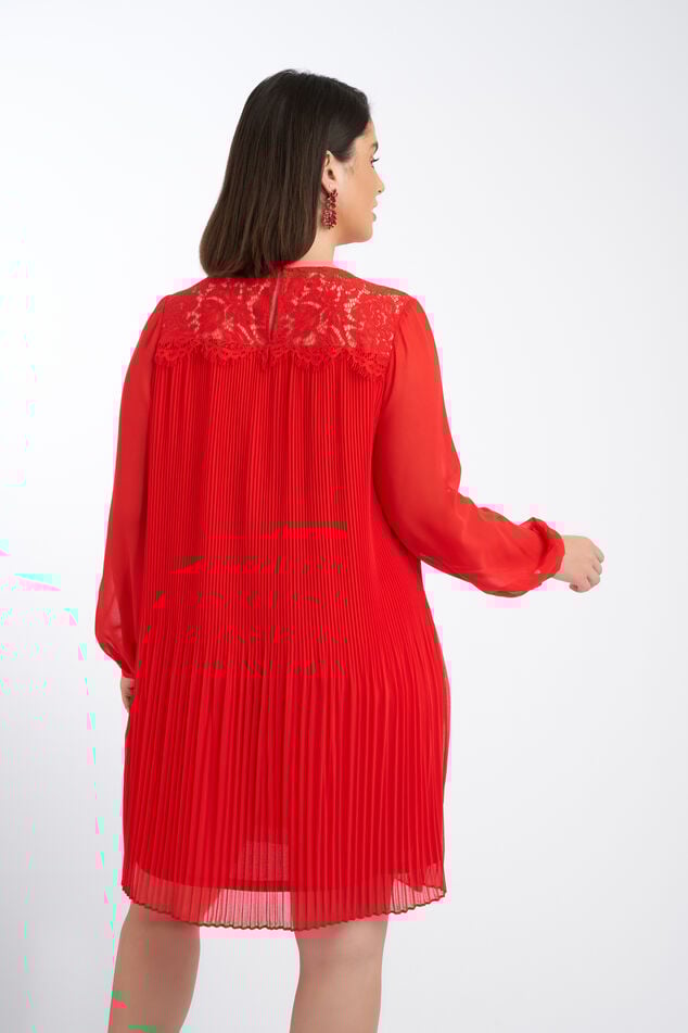 Vestido plisado de encaje image number 3