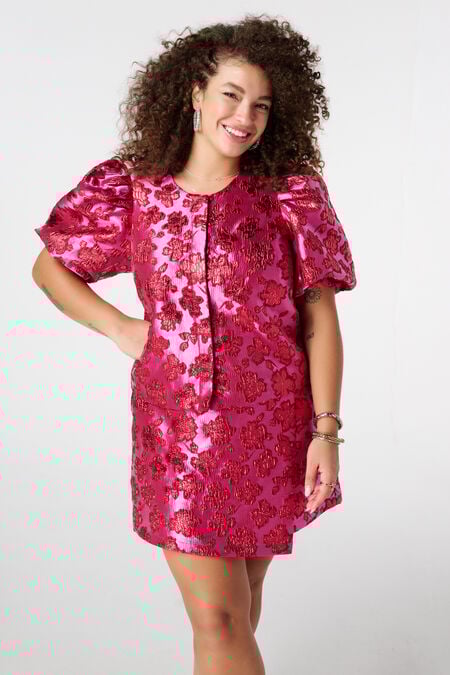 Top de jacquard con purpurina y mangas abullonadas Top de jacquard con purpurina y mangas abullonadas