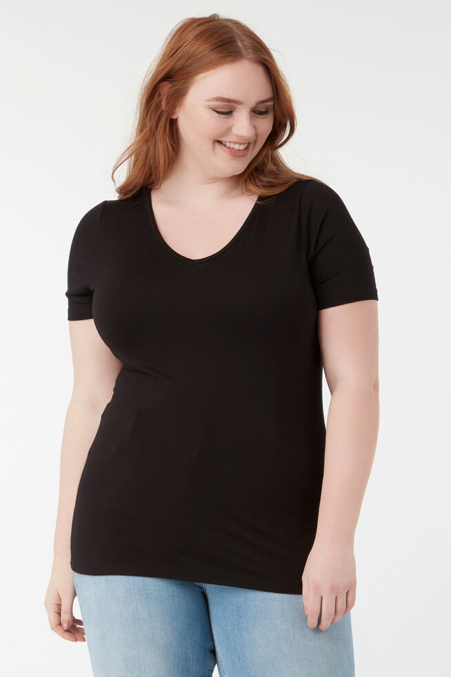 Camiseta de manga corta con cuello de pico image number 5