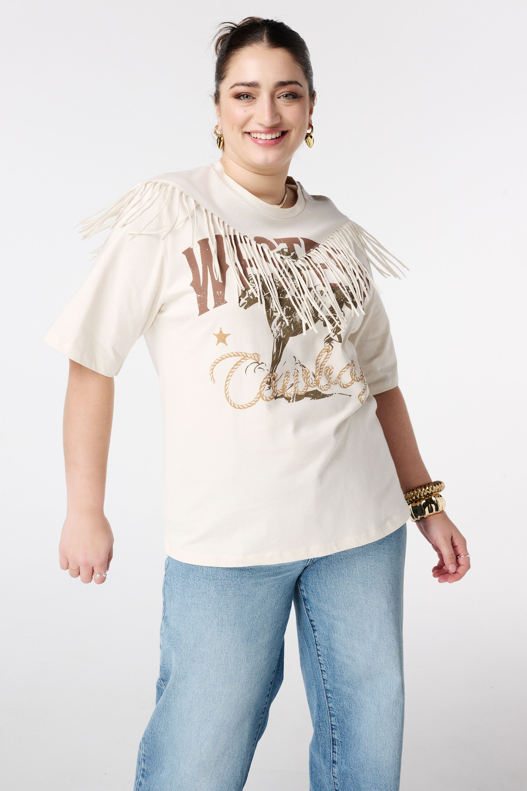 Camiseta estilo western con flecos