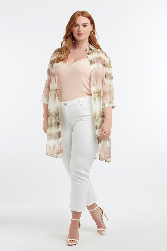 Blusa transparente estampada con técnica de nudos image number 3