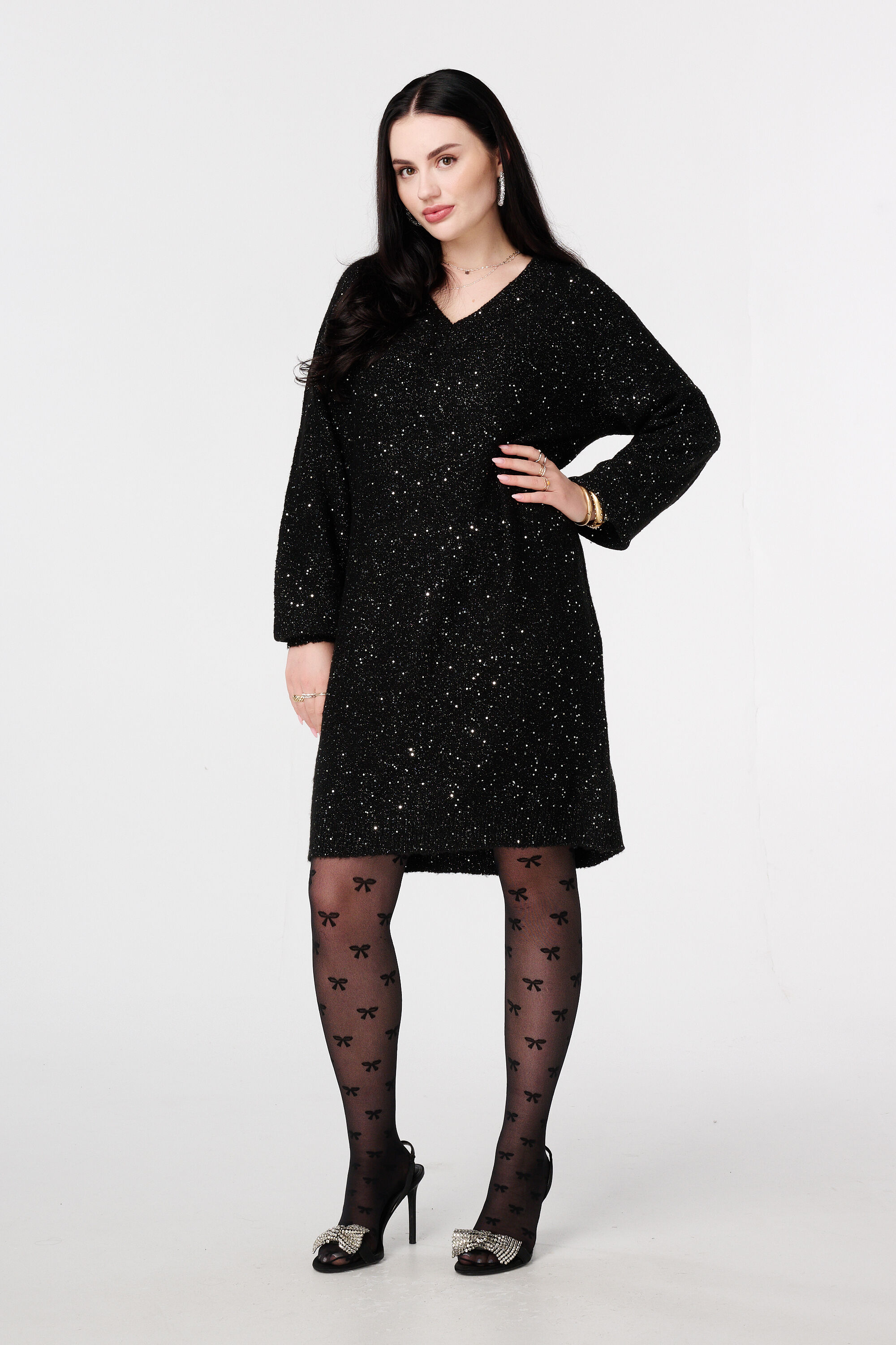 T&uacute;nica de punto con brillo y lentejuelas