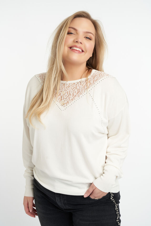 Top de ganchillo con patrón calado y cintura con cordón image number 0