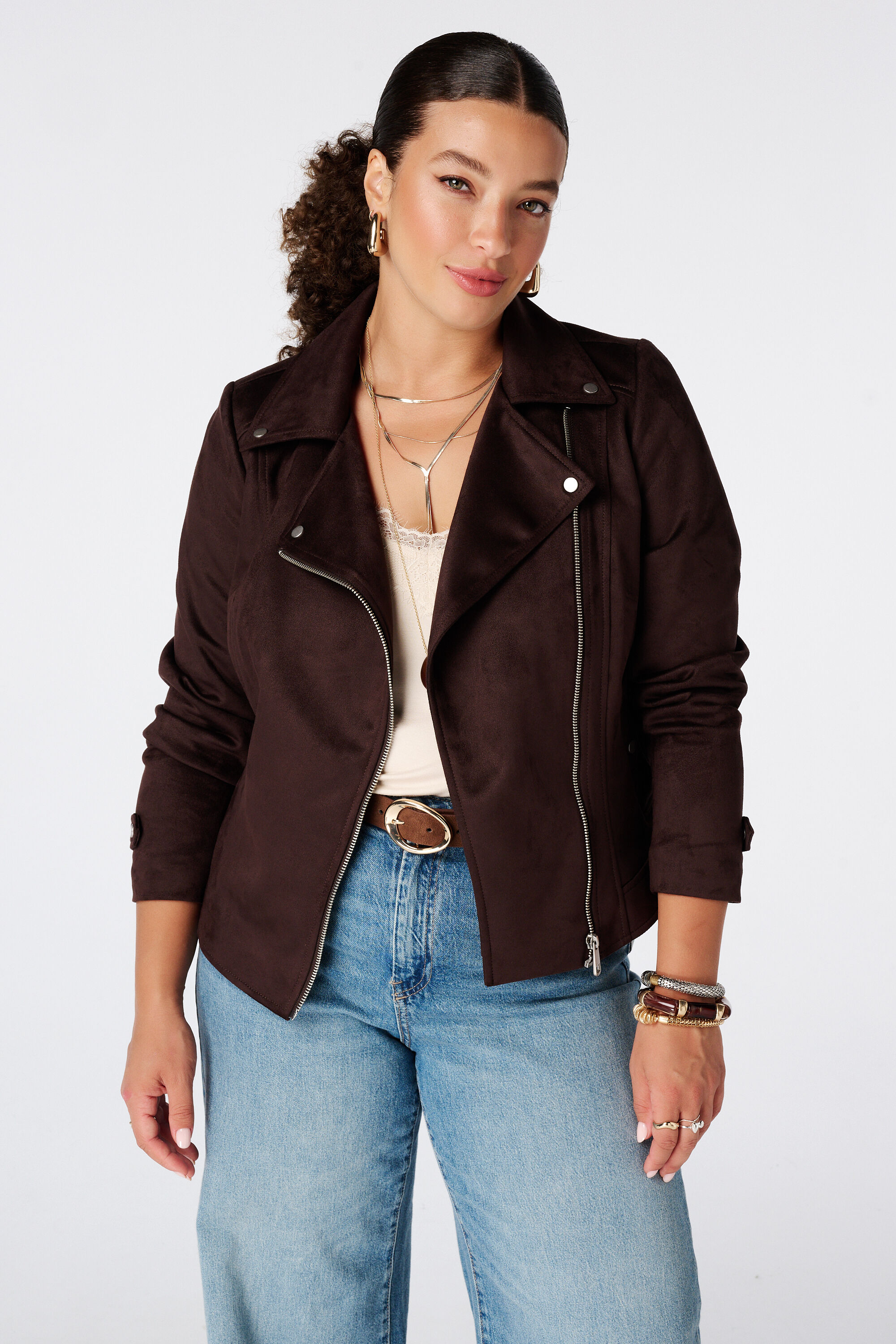 Chaqueta biker de ante sint&eacute;tico image number 0
