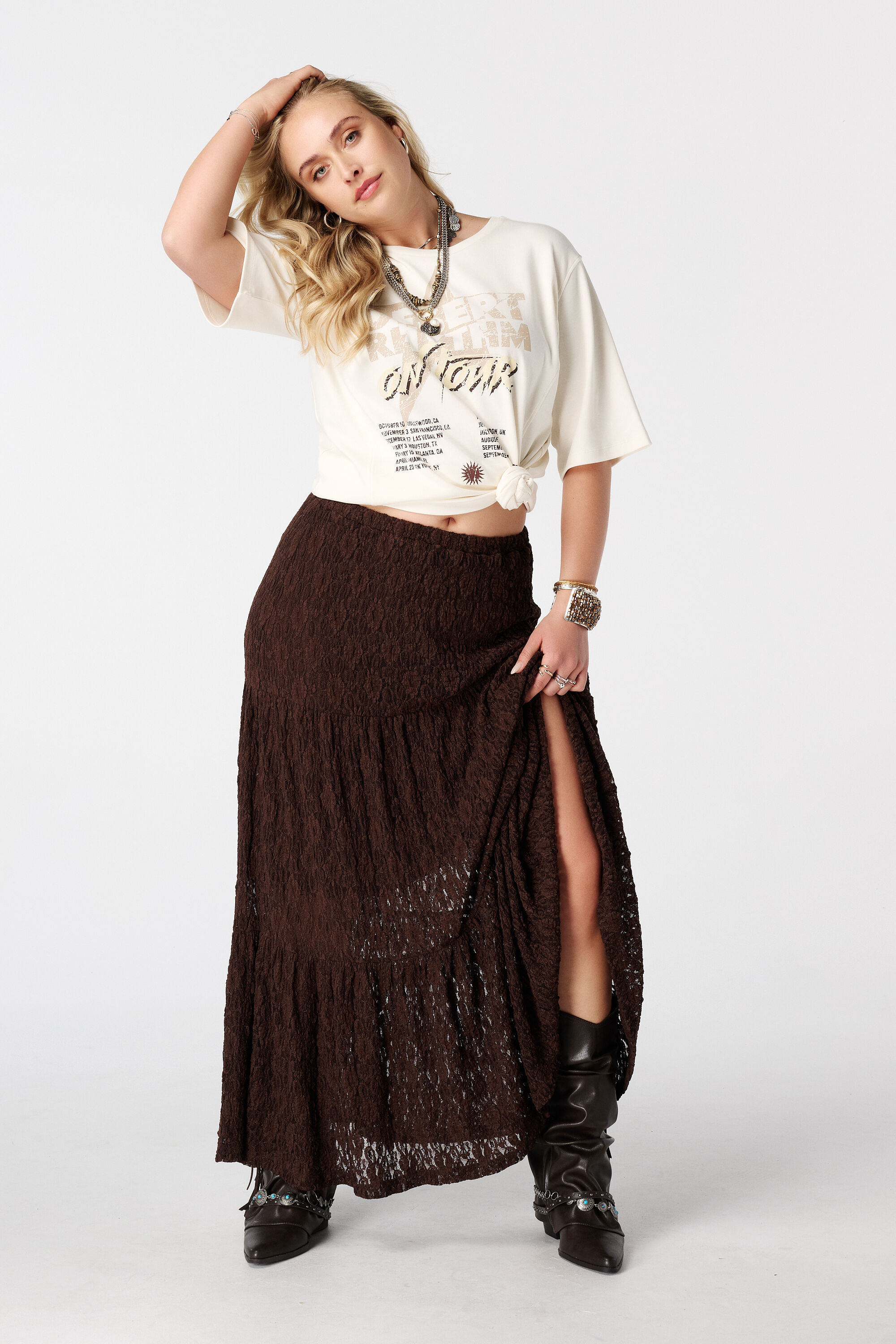 Falda maxi de encaje image number 0