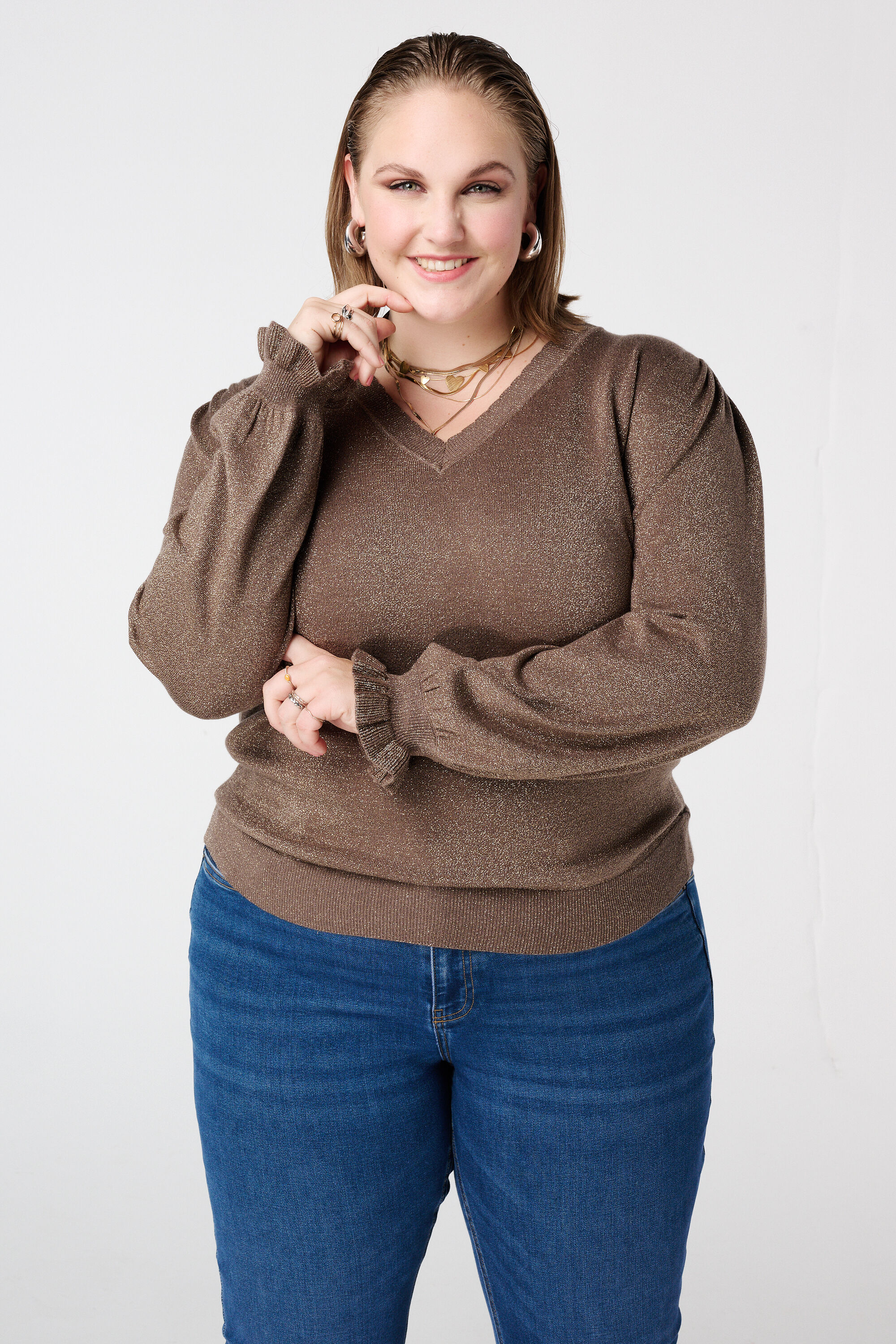 Jersey de lurex con mangas con volante