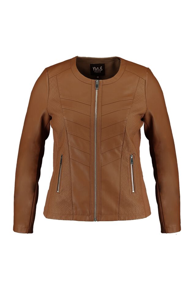 Chaqueta motera de cuero sintético con cuello redondo image number 1