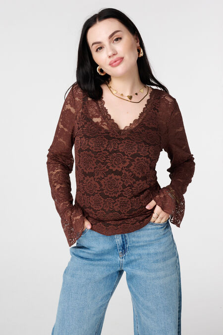 Top de encaje con mangas largas Top de encaje con mangas largas