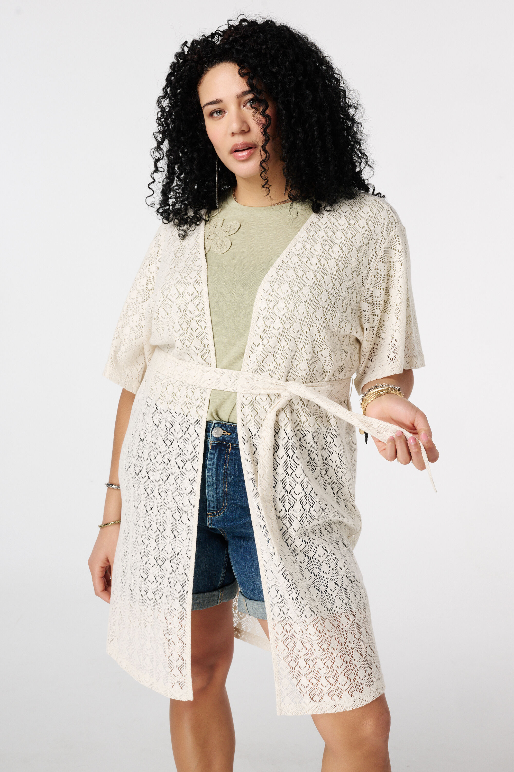 C&aacute;rdigan largo con cintur&oacute;n para anudar